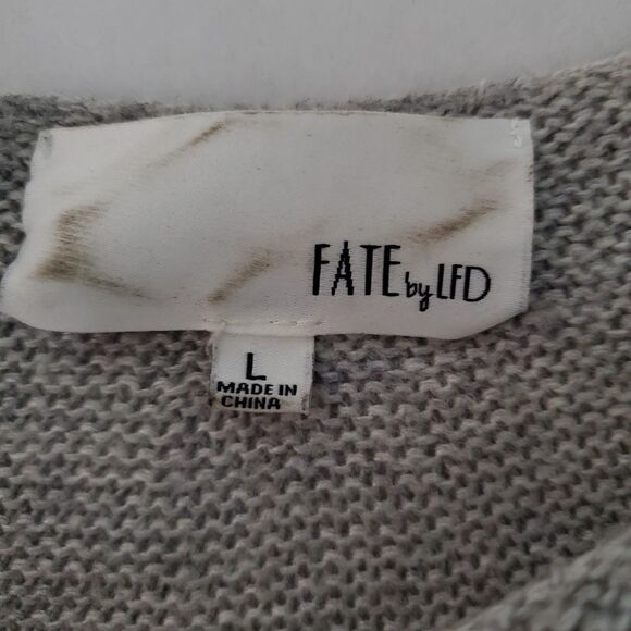 FATE by LFD Minimalist Wide Neck Raglan Grey Knit Sweater Sz L Relaxed Fit Cozy - Picture 8 of 10